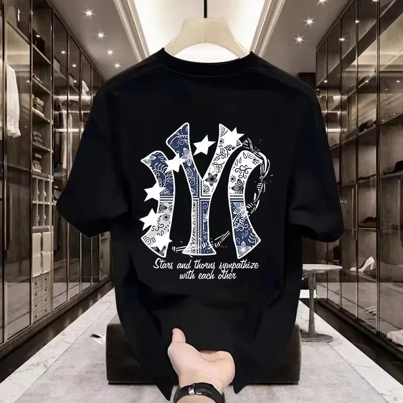 Korean-style casual crew neck short-sleeve T-shirt for men, versatile trendy luxury stylish men's apparel