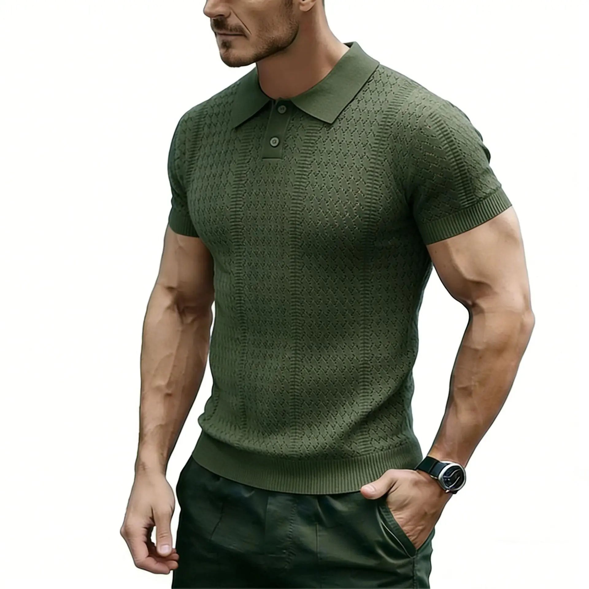 POLO Shirt Short-sleeved Knitted Sweater T-shirt Men's Lapel Hollow Texture Short Sleeve