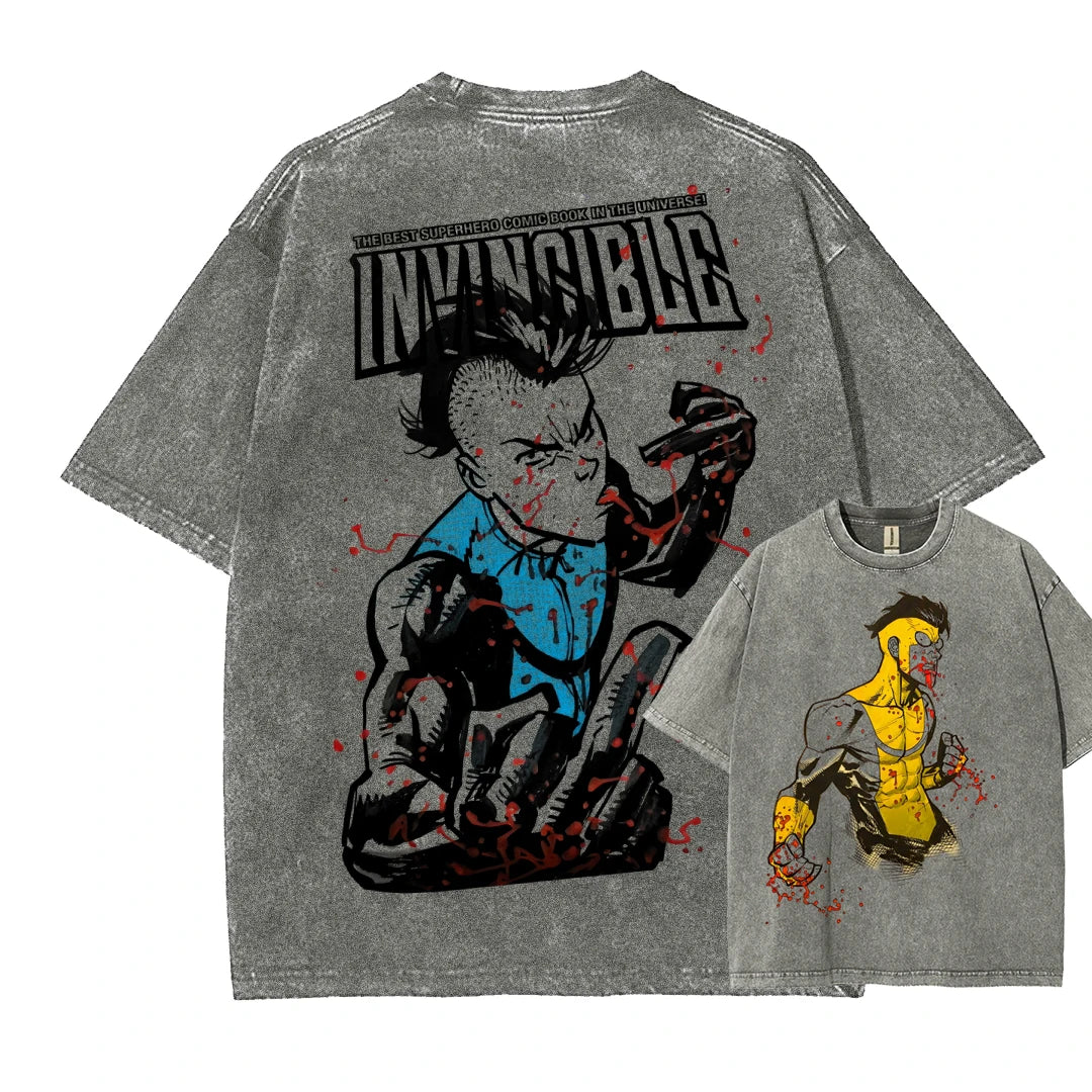 Invincible Washed T-shirt 2026 New Model personality Clothes shirt Year round clothing Streetwear Trendy high quality Breathable