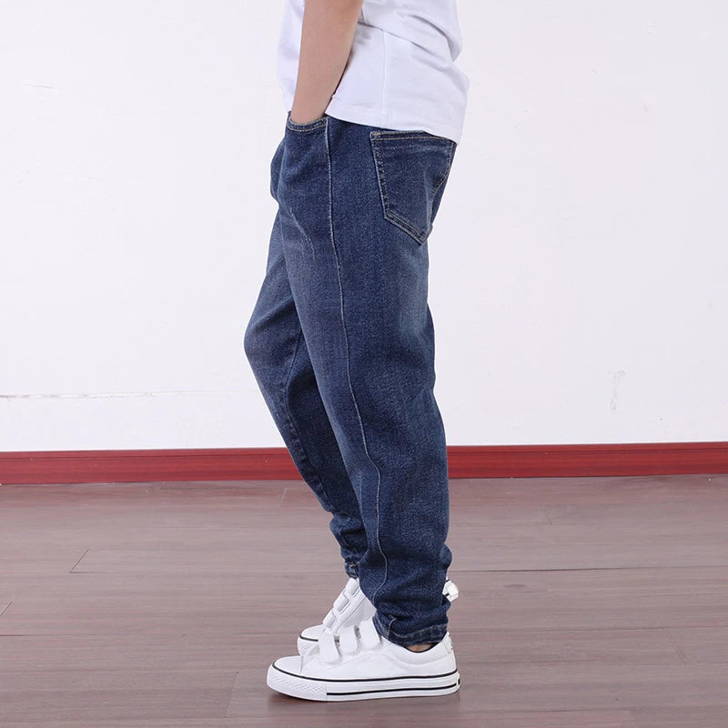 IENENS Fashion Boys Jeans Spring Autumn Long Pants Child Straight Denim Trousers Kids Elastic Waist Pants For 4-10 Years Old