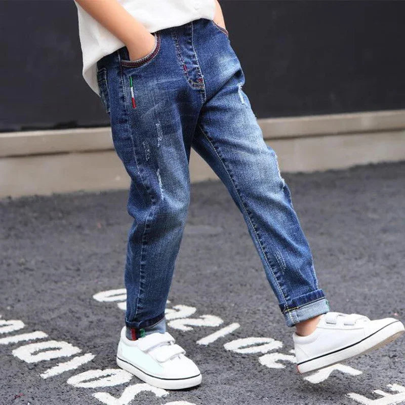IENENS Kids Boys Jeans  Fashion Clothes Classic Pants Denim Clothing Children Baby Boy Casual Bowboy Long Trousers  5-13Y
