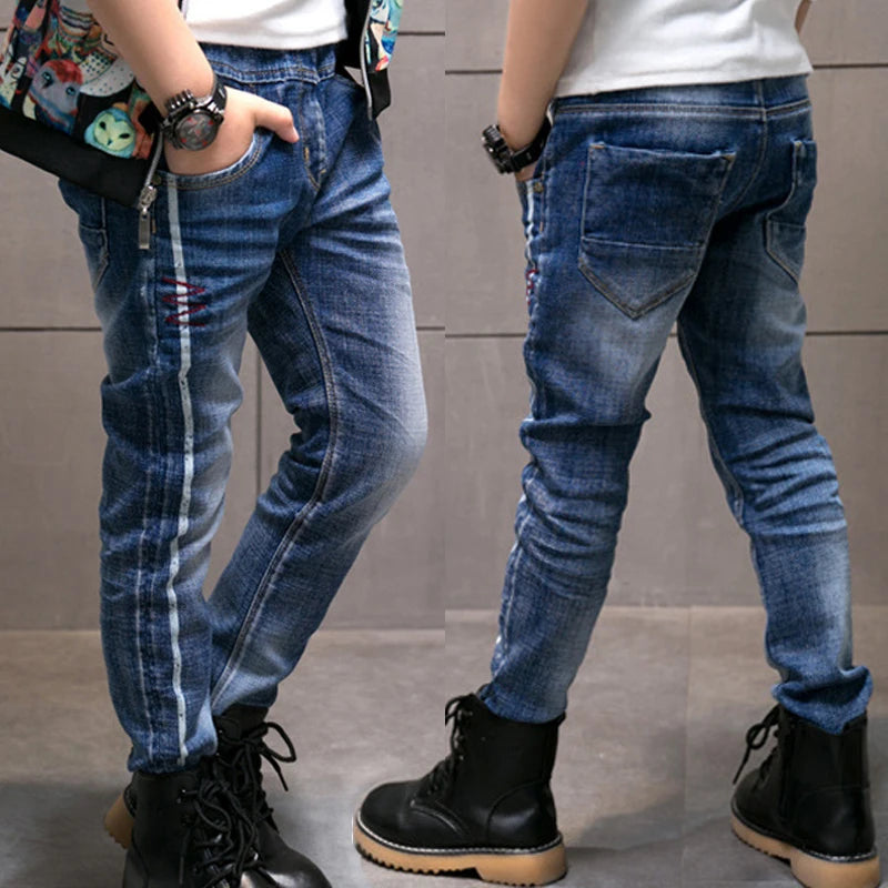 IENENS Fashion Boys Jeans Spring Autumn Long Pants Child Straight Denim Trousers Kids Elastic Waist Pants For 4-10 Years Old