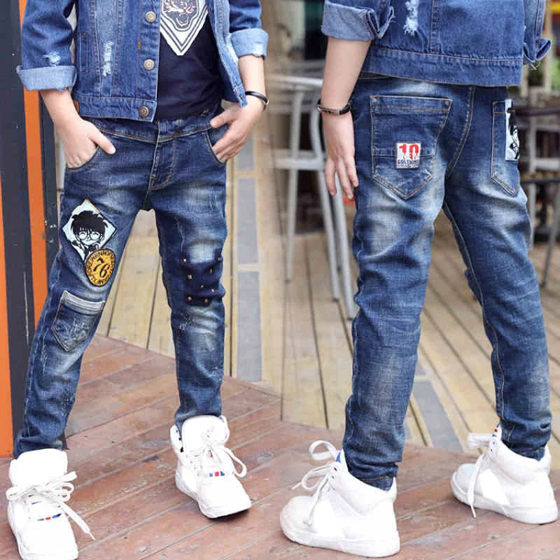 IENENS Fashion Boys Jeans Spring Autumn Long Pants Child Straight Denim Trousers Kids Elastic Waist Pants For 4-10 Years Old