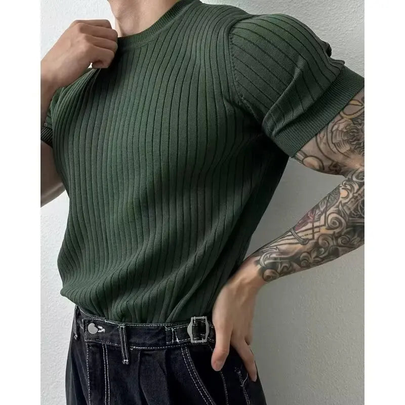 Trendy Polo Shirt for Men Summer Solid Color Top Versatile Knit Style Korean Short Sleeves Casual Fashion T-shirt