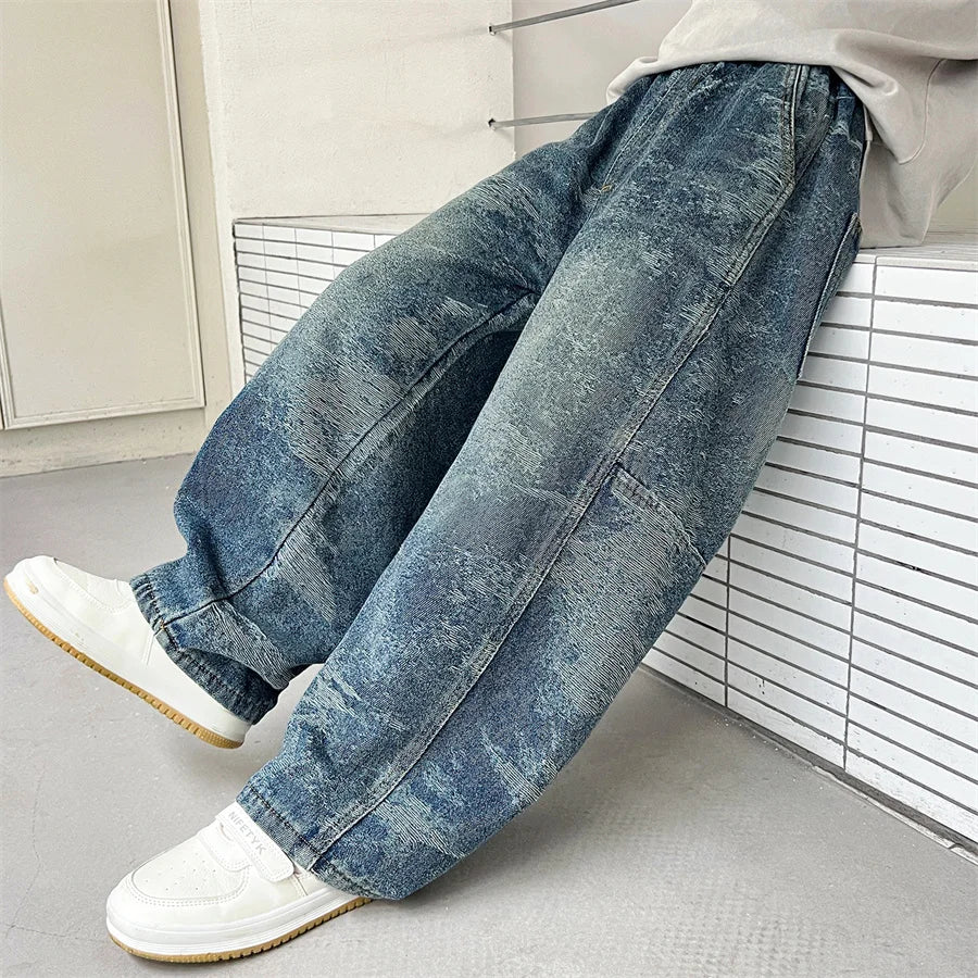 Luxury New Kids Designer Vintage Jacquard Denim Jeans for Teen Boy Elegant Style Casual Jeans Pants Child School Denim Trousers