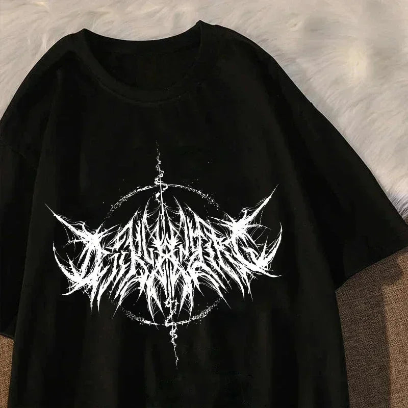 Retro Vintage Hip Hop Streetwear Kawaii Fashion Casual Tops Men's T Shirt Lightning Letter Print Y2K Goth Punk