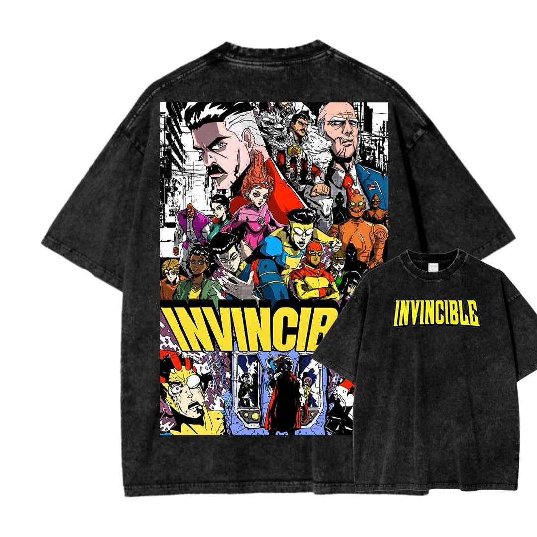 Invincible Washed T-shirt 2026 New Model personality Clothes shirt Year round clothing Streetwear Trendy high quality Breathable