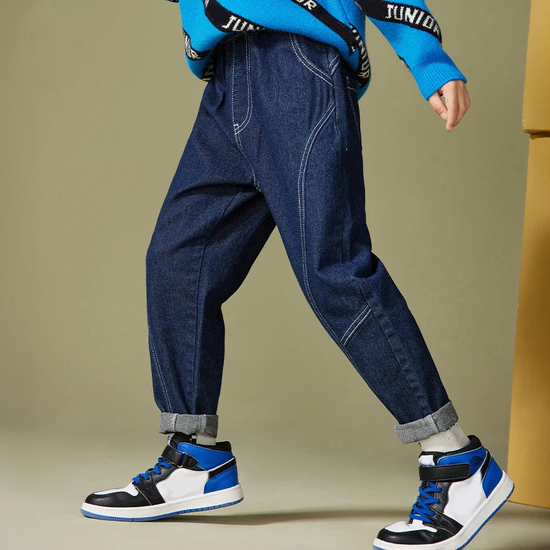 IENENS Kids Boys Jeans  Fashion Clothes Classic Pants Denim Clothing Children Baby Boy Casual Bowboy Long Trousers  5-13Y