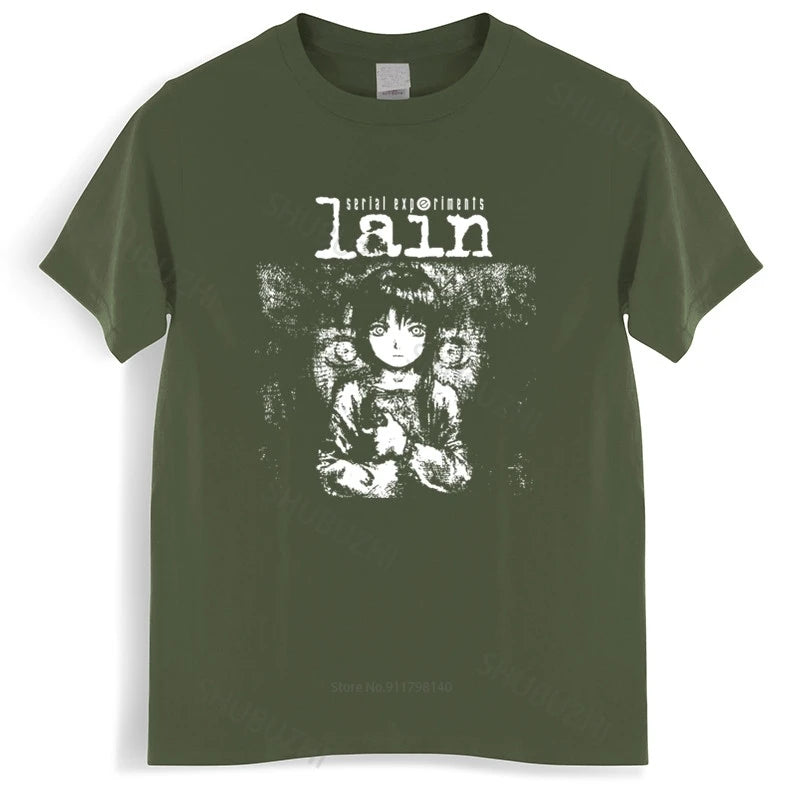 New Arrived Mens t shirt Serial Experiments Lain Tshirt Men Cotton Harajuku Japan Manga Iwakura Tees Homme Black T-shirt