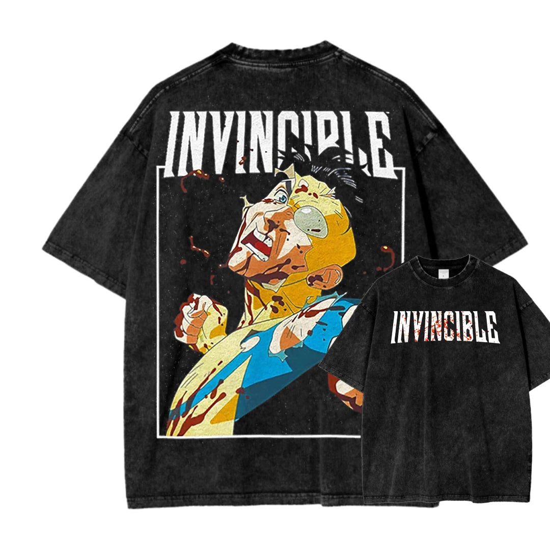 Invincible Washed T-shirt 2026 New Model personality Clothes shirt Year round clothing Streetwear Trendy high quality Breathable