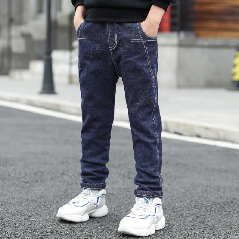 IENENS Teen Slim Jeans Solid Color Trousers Boys Denim Long Pants Fashion Kids Boy Jean Children Clothes For 4-11 Years