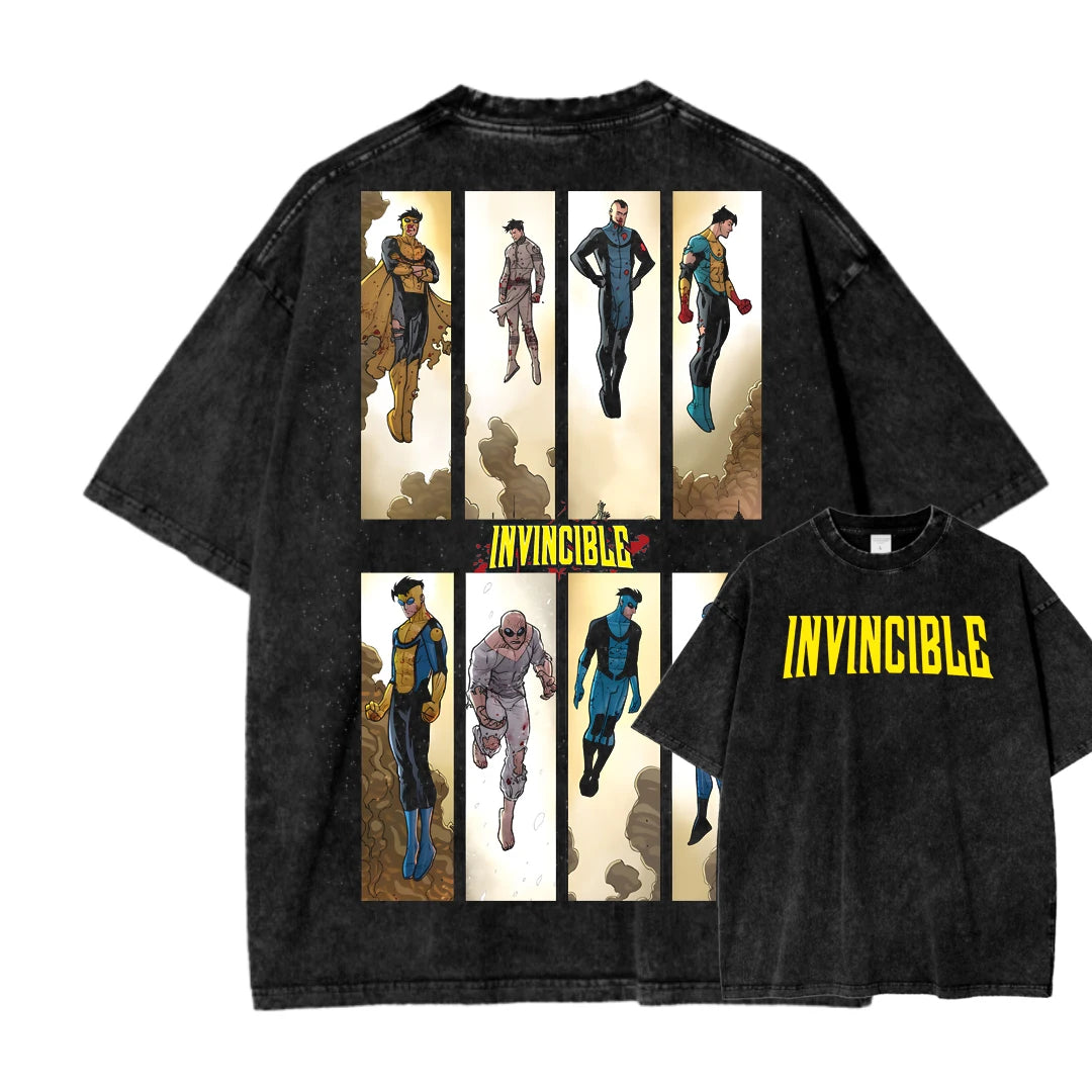 Invincible Washed T-shirt 2026 New Model personality Clothes shirt Year round clothing Streetwear Trendy high quality Breathable