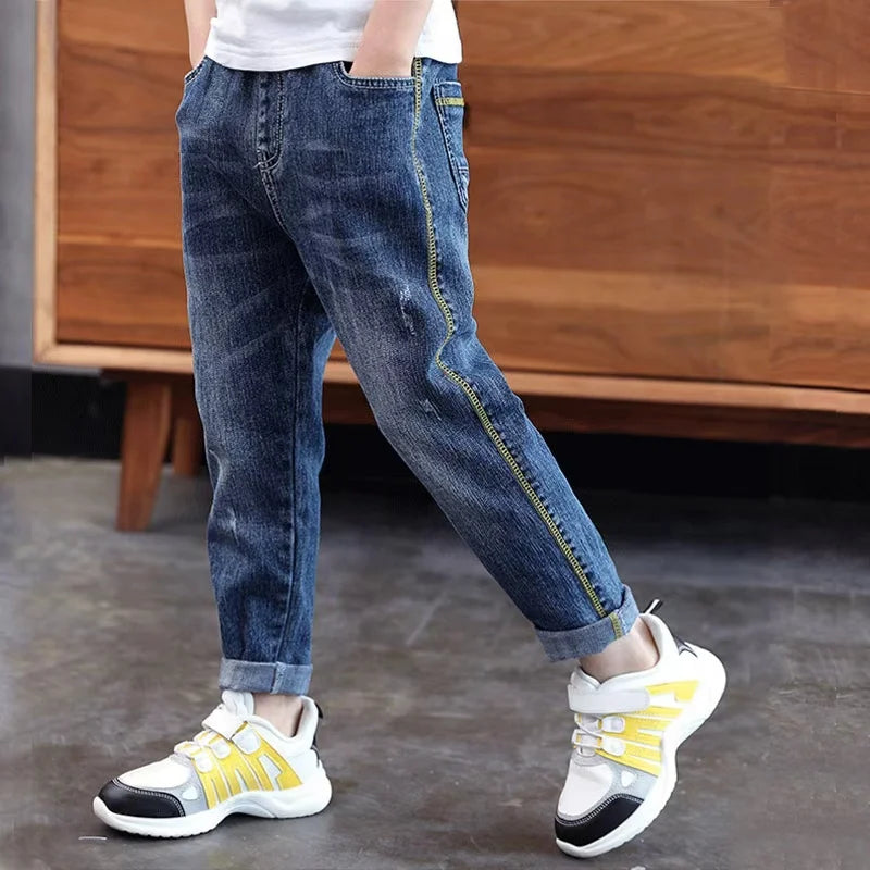 IENENS Kids Boys Jeans  Fashion Clothes Classic Pants Denim Clothing Children Baby Boy Casual Bowboy Long Trousers  5-13Y