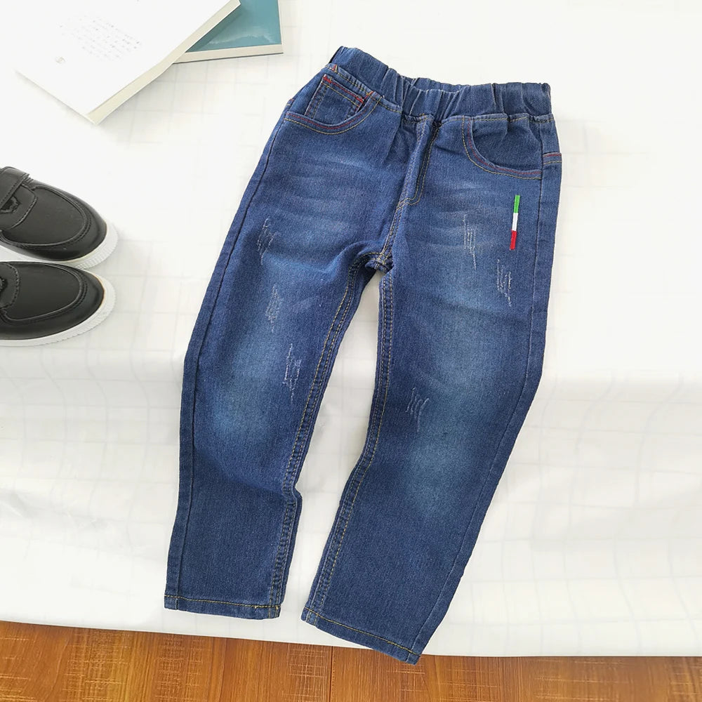 IENENS Kids Slim Jeans Teens Boy Casual Trousers Child Elastic Waist Pants 4-11 Years Fashion Solid Color Straight Denim Pants