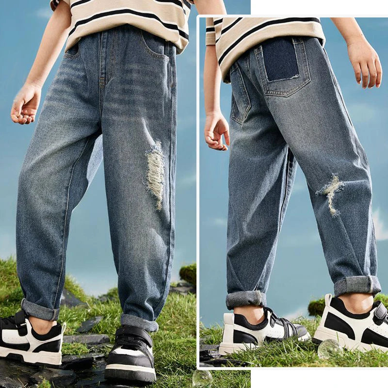 IENENS Kids Boys Jeans  Fashion Clothes Classic Pants Denim Clothing Children Baby Boy Casual Bowboy Long Trousers  5-13Y