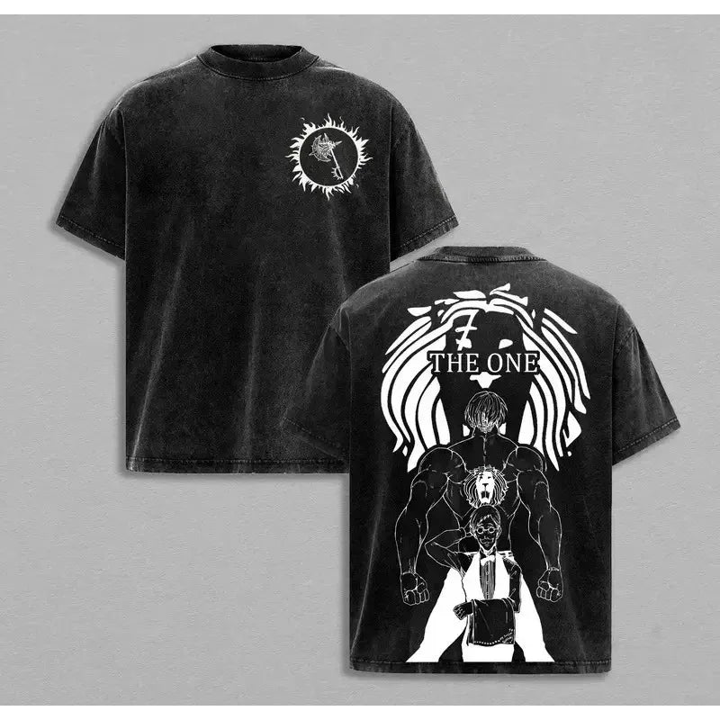 Japanese Anime The Seven Deadly Sins Escanor Graphic Print Vintage Washed T-Shirt, Unisex Retro Loose Harajuku Y2K Cotton Summer