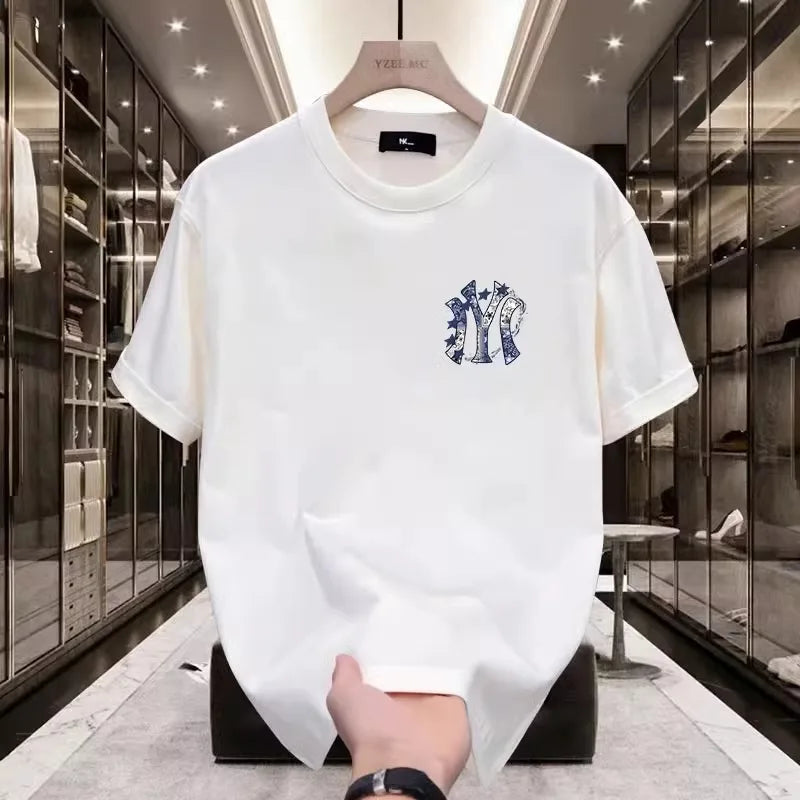 Korean-style casual crew neck short-sleeve T-shirt for men, versatile trendy luxury stylish men's apparel
