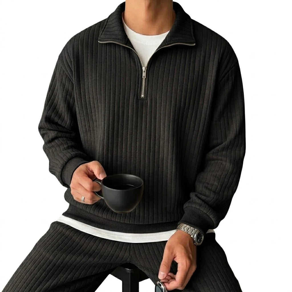 Quarter Zip Men's Sweatshirts Luxury Solid Stripes Pullover Zip Up Hoodies Gym Man V Neck Zip Up Shirts Long Sleeve Mens Coats