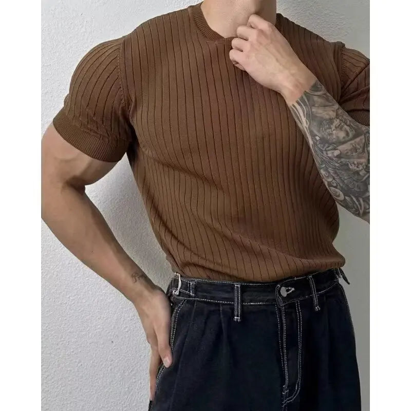 Trendy Polo Shirt for Men Summer Solid Color Top Versatile Knit Style Korean Short Sleeves Casual Fashion T-shirt